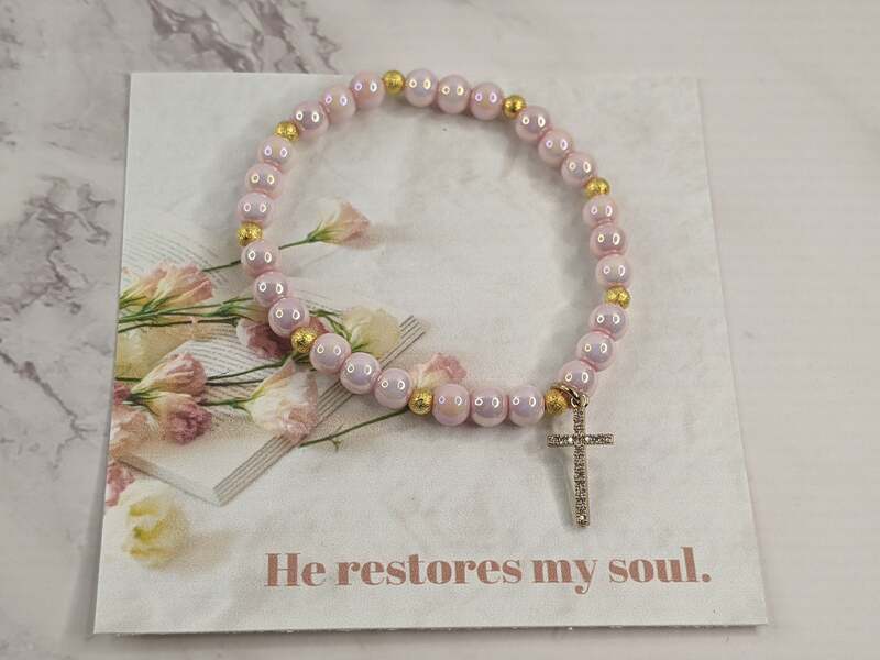 He Restores My Soul Pink Cross Bracelet