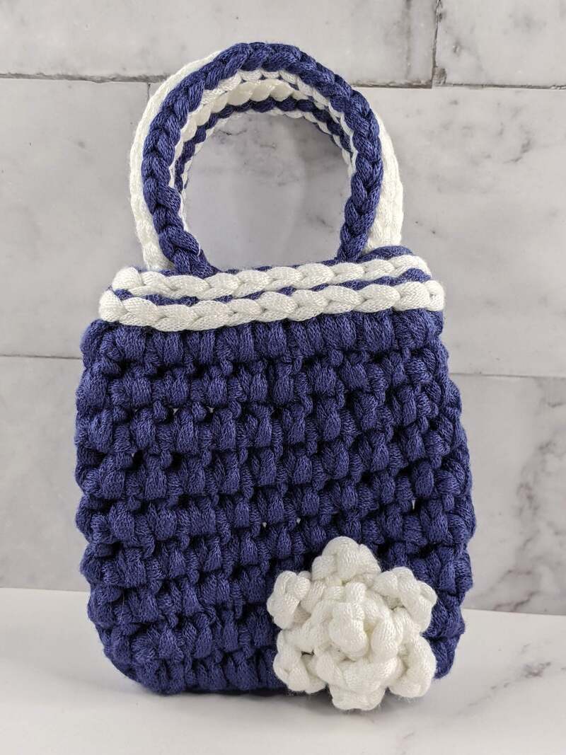 Small Blue Crocheted Gift Bag