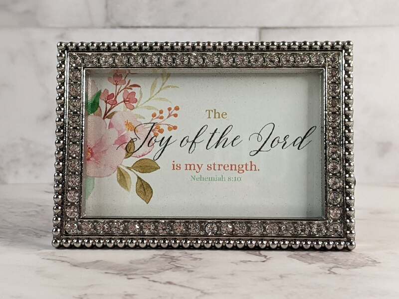 Rhinestone Framed Joy of the Lord Scripture