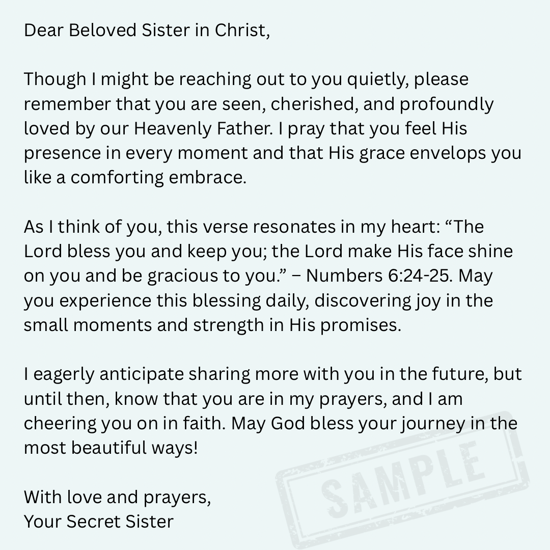 A sample message to write in a card for your secret sister.