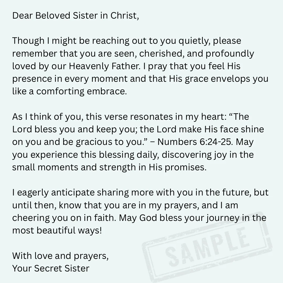 A sample message to write in a card for your secret sister.